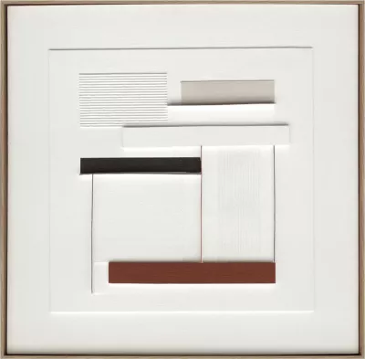 Pikturë dekorative RORTER, kanavacë, ngjyrë e bardhë, bezhë, terrakotë, e zezë, dru natyral, 80x80x5cm