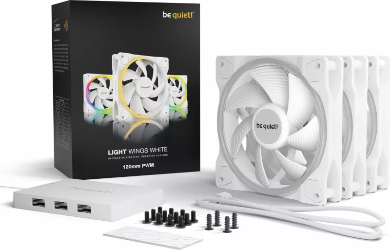 Ventilatorë kasë Be Quiet! LIGHT WINGS 120mm PWM Triple-Pack, bardhë RGB