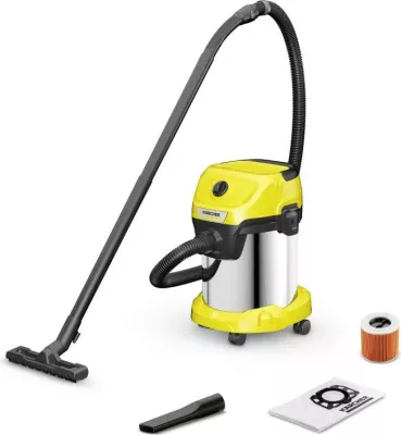 Fshesë me ujë e tharje, Kärcher WD 3 S V-17/4/20 (1.628-135.0), 1000W, depozitë inox 17L, zorrë 2m, kabllo 4m, e verdhë