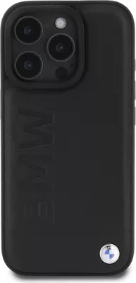 Mbështjellës BMW Leather Hot Stamp për iPhone 16 Pro Max, i zi