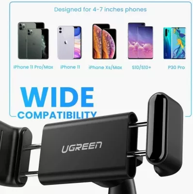 Mbajtëse telefoni për veturë UGREEN 60796, HUD me klip, 4-7 inç, rrotullim 360°, e zezë
