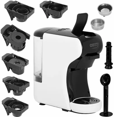 Makinë espresso multi-kapsula CAMRY CR4414, 19 bar, 0.6 L, 1450 W, bardhë/zezë, set me adaptera + filtër kafe të bluar