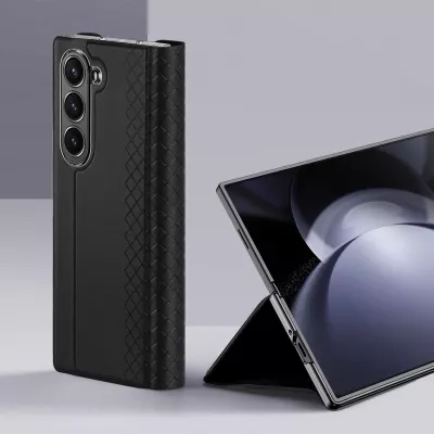 Mbështjellës Dux Ducis Brill për Samsung Galaxy Z Fold 6, me kapëse magnetike, xhep për kartë, eko-lëkurë, i zi