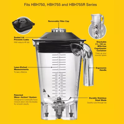 Enë blenderi Hamilton Beach Commercial Eclipse 6126-755R 2 L copoliester, për HBH750/HBH755/HBH755R