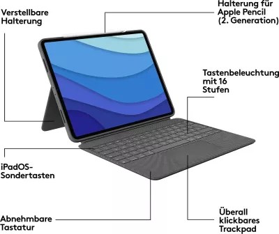 Mbështjellës me tastierë Logitech Combo Touch për iPad Pro 12.9, QWERTZ, Oxford Grey