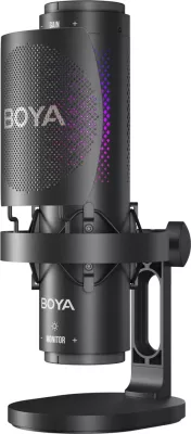 Mikrofon BOYA K9 me kabllo USB-C, 48 kHz 24-bit, RGB, me stendë tavoline dhe pop filter, i zi
