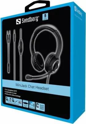 Kufje me mikrofon Sandberg MiniJack Chat Headset 126-15, 3.5mm, kabllo 1.8m, zi, set me adapter