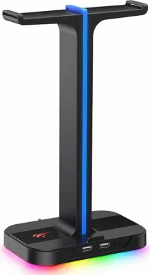 Mbajtës kufjesh HAVIT Gamenote TH650, dual, RGB LED, 2x USB, i zi