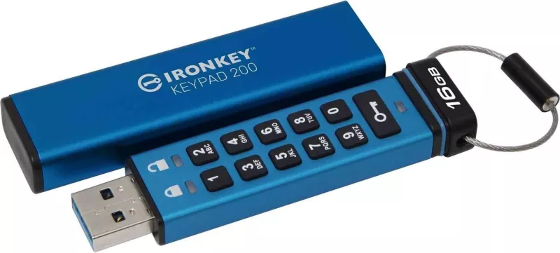 USB Kingston IronKey me tastierë, 16GB, blu