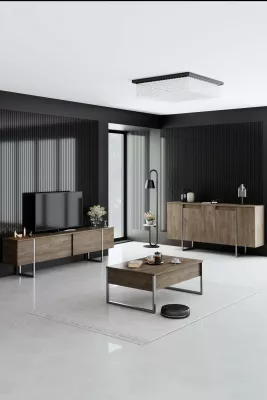 Set mobiljesh për dhomë dite, ngjyrë arre dhe argjendi, Hanah Home Luxe