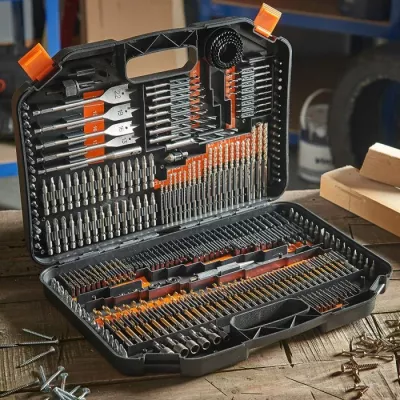 Set maje shpimi VONHAUS 3515384, 246 copë, për dru/metal/beton, me kasë, zi/portokalli