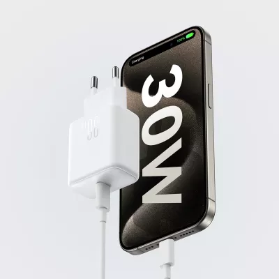 Karikues rrjeti USB-C PD 30W QC SFC, Joyroom JR-TCF24, 1 port, PPS, prizë EU, kabllo USB-C 1m, i bardhë, set