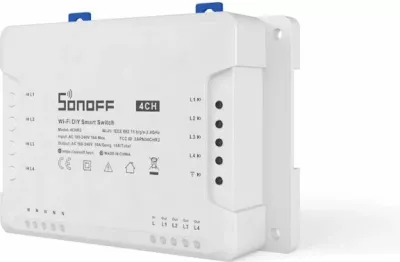 Switch smart Wi‑Fi SONOFF 4CHR3, 4‑kanal, 10A, 3500W, 2.4GHz, i bardhë