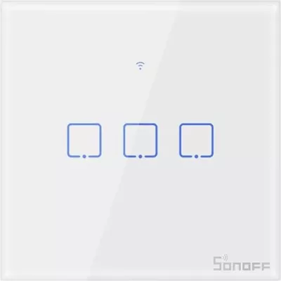 Çelës muri smart Wi‑Fi SONOFF T0EU3C-TX, 3-kanalësh, panel me prekje, i bardhë