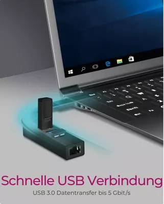 Adapter USB dhe LAN ICY BOX IB-HUB1419-LAN, USB 3.2 Gen 1, 10,100,1000 Mbit/s, i zi