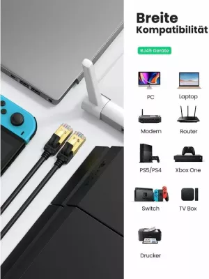Kabllo rrjeti UGREEN Cat7 MPN 11268, RJ45, 10Gbps, 600MHz, 1m, e zezë