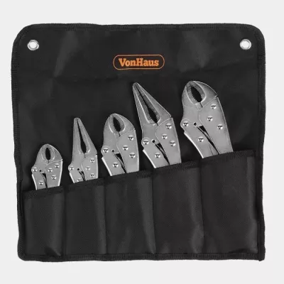 Set pinca bllokuese VONHAUS 3500142 5 copë (125–250 mm), argjendtë, me çantë të zezë