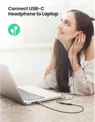 adapter mini USB-A në USB-C UGREEN 50568 18W 480Mbps me dalje audio, zezë/argjendtë