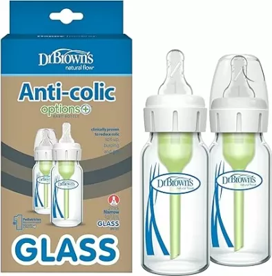 Set 2 Shishe Qelqi për Foshnja Dr. Brown’s Anti-Colic, 120 ml, Thithkë Nivel 1, Pa BPA