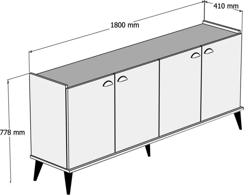 Bufe melamine, hije druri natyral - pamje mermeri të zi, FH9045.01, 180x41x77,8Y cm