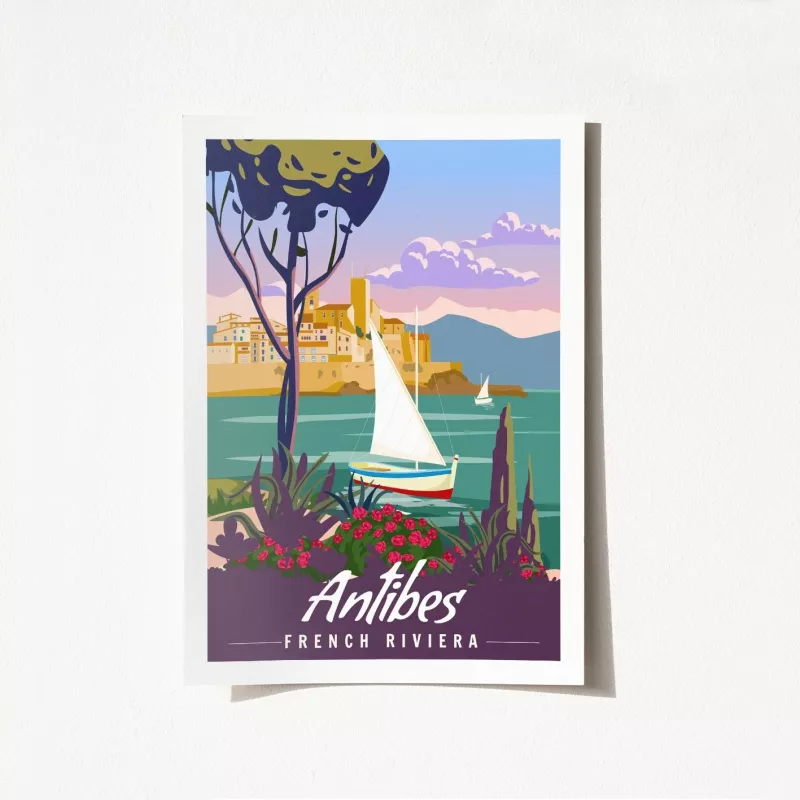 Poster A4, Antibes, French Riviera, shumëngjyrësh, pa kornizë