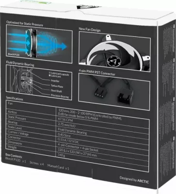 Ventilator PC Arctic BioniX P120 ACFAN00116A 120mm PWM 4-pin 2100rpm Bardhë/Zeze (1 copë)