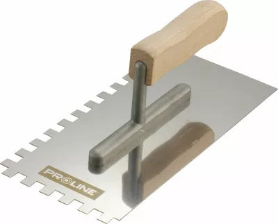Gladilkë zidarshke PROLINE 61535, 270x130 mm, dhëmbë 12x12 mm, çelik inox, dorezë druri