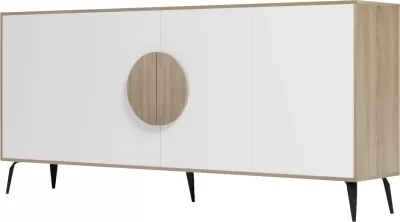 Komodë SAVORE, sonama/e bardhë, këmbë metalike të zeza, 180x35.5x82cm