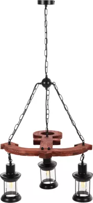 Llambë varëse tavani me 3 drita, FH4115, dru-metal-xham, 115H cm