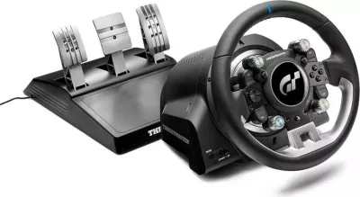 Timon garash Thrustmaster T-GT II, GT Wheel + Base, për PS5/PS4/PC, Force Feedback 40W, USB/Bluetooth, pack pa pedale, i zi