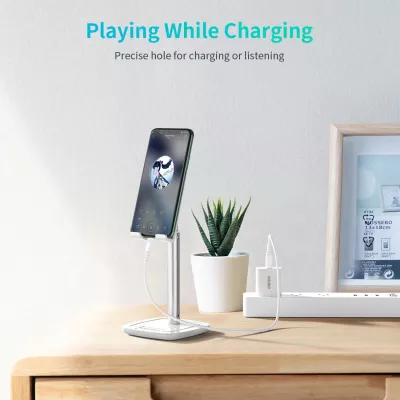 Mbajtëse telefoni/tableti Choetech H035, alumini, e bardhë dhe argjendtë, rregullim këndi dhe lartësie