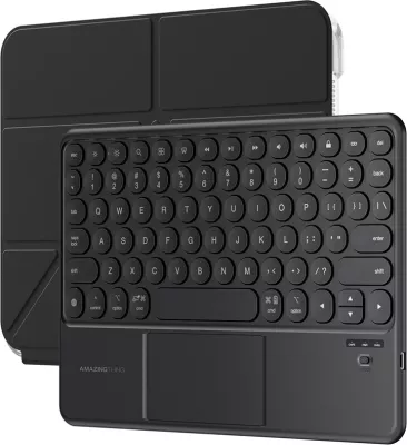 Mbështjellës me tastierë Bluetooth me touchpad, AmazingThing, Minimal Case KeyLite Combo, për iPad Air 11" (M3 2025), kënd i rregullueshëm, i zi