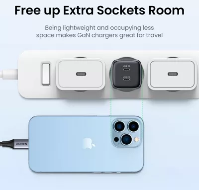 Karikues USB-C UGREEN Nexode 45W GaN II PD 3.0, 2x USB-C, gri