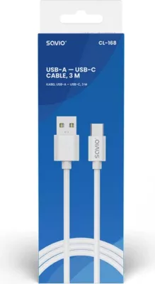 Kabllo Savio USB-A/ USB-C, 2m, e bardhë  