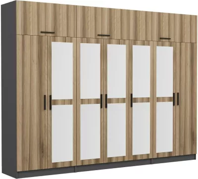 Dollap garderobe Skye Decor, ngjyrë arrë dhe antracit, 315x235x52cm