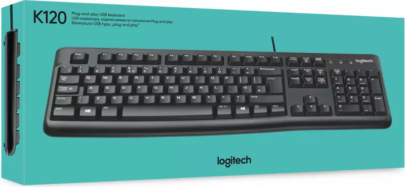 Tastierë Logitech K120 për Biznes, Full-size (100%), Wired, USB, QWERTY, E zezë