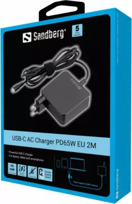 Karikues USB-C SANDBERG 135-79 PD 65W, kabllo 2 m, EU, i zi
