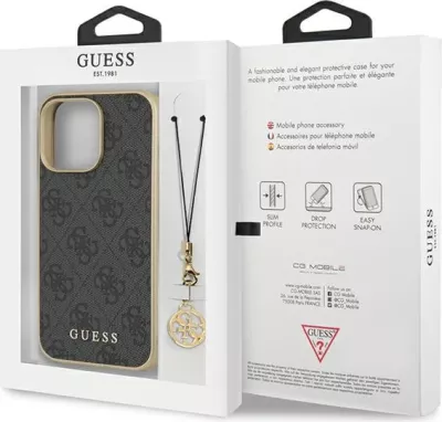 Mbështjellës Guess 4G Charms për iPhone 14 Pro Max, Gri me varëse