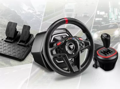 Set timon garash Thrustmaster T128-X Shifter Pack, Force Feedback, për Xbox Series X|S/Xbox One dhe PC, me pedale + TH8S shifter 8 shpejtësi, i zi