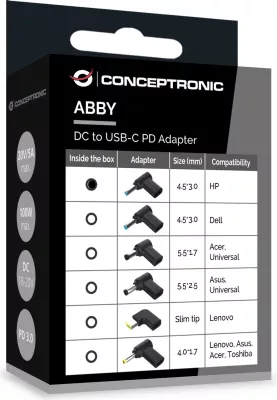 Adapter Conceptronic USB-C PD100W në HP 4.5x3.0mm, 18-20V, i zi