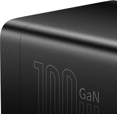 Kasë karikues Baseus GaN3 Pro, 100W, 2x USB-C + 2x USB, prizë AC, e zezë