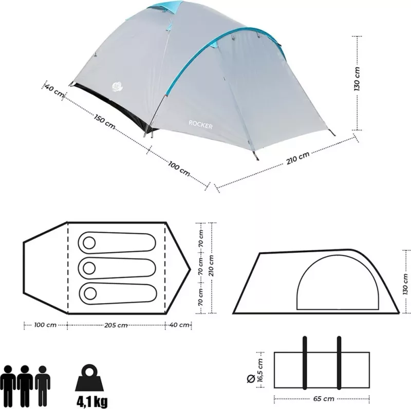 Tendë kampingu NILS eXtreme ROCKER NC6013, për 3 persona, hiri