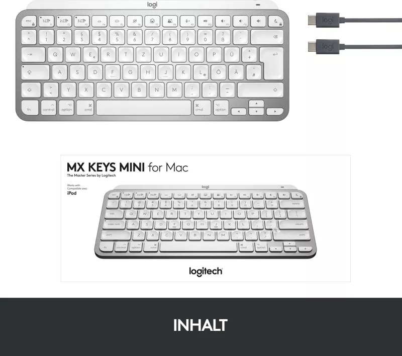 Tastierë mini Logitech MX Keys Mini për Mac, wireless, Bluetooth, LED, bardhë