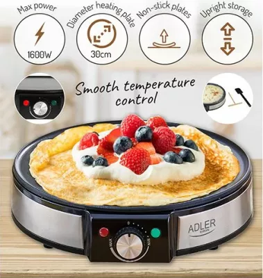 Pjekëse palaçinkash Adler AD3058 1600W, 30 cm, e zezë/inoks