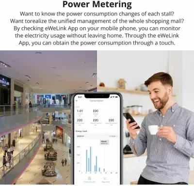 Switch smart Wi‑Fi SONOFF SPM-MAIN, matje e konsumit të energjisë, RS-485, 100-240V, i bardhë