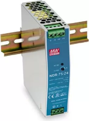 Furnizues energjie LevelOne 75W, DIN-Rail, 24V DC, ngjyrë kaltër dhe argjendtë
