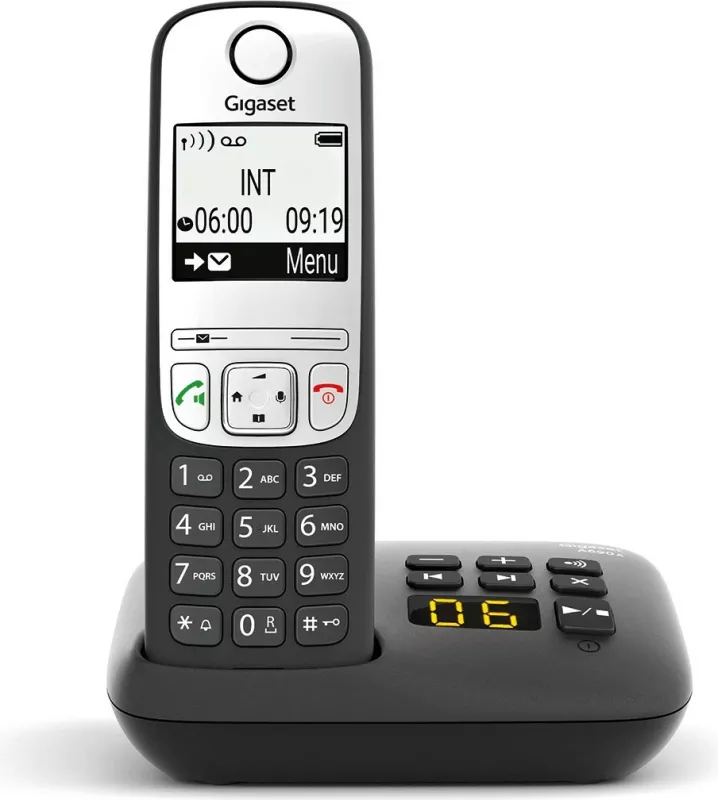 Telefon fiks pa kabllo Gigaset A690A, regjistrues automatik, libër telefoni 100 kontakte, i zi