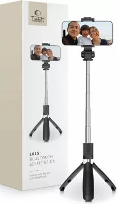 Selfie stick me tripod Tech-Protect L01S, Bluetooth, për smartphone, 70cm, Zi