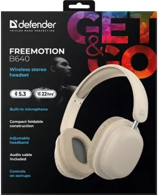 Kufje pa tela Defender FreeMotion B640, Bluetooth, USB-C, Bezhë