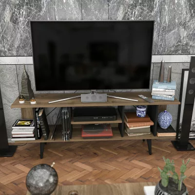 Komodinë TV Skye Decor, ngjyrë arre, e zezë